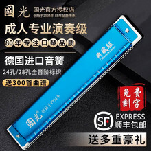 国光口琴24孔复音C调口琴初学者成人学生入门重音专业演奏级乐器 【典藏版音标款】24孔宝石蓝复音+全套赠品