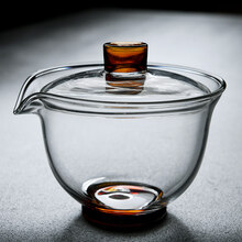 手抓壶玻璃 加厚玻璃茶具大号盖碗三才碗茶碗茶杯泡茶器手抓壶 琥珀色-玻璃盖碗(手抓款,230ml)