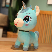 小号独角兽公仔迷你儿童毛绒玩具小马安抚玩偶布娃娃陪睡玩偶女生七夕节礼物 蓝色 30cm