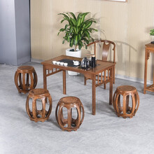 寻古红木家具非洲鸡翅木（学名：非洲崖豆木）小茶桌椅组合实木新中式泡茶桌办公室阳台茶台茶艺桌 六件套：茶桌+扶手凳+圆鼓凳
