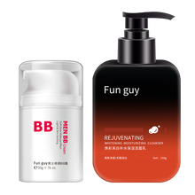 Funguy 男士洗面奶祛痘美白保湿洁面乳水杨酸控油去痘去黑头去角质洗面乳学生青少年护肤品套装 美白洗面奶+自然色BB霜