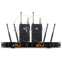 防啸叫真分集无线话筒一拖二婚庆舞台演出调频U段电容麦克风 标努 两个电容肤色头戴