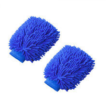 家车两用雪尼尔汽车擦车手套双面加厚擦车手套珊瑚绒超吸水洗车巾 2只手套 深蓝色