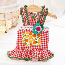 公主吊带裙连衣裙子夏季薄款小狗狗衣服猫咪泰迪比熊小型幼犬夏天 红色#格纹吊带裙 XS(建议体重1-2斤)