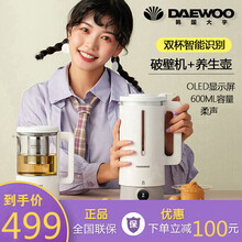 大宇(DAEWOO)迷你破壁机小型豆浆机轻音加热全自动破壁多功能预约家用料理机搅拌机榨汁机养生壶 流云白 (搅拌杯+养生杯)