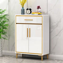 收纳鞋柜烤漆现代简约欧式玄关柜储物柜大容量柜家用阳台柜入户柜 白色金边 113高80宽34.6深 组装