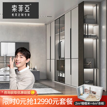 索菲亚全屋定制衣柜 缪斯香颂系列 卧室家具工业风整体衣柜铝框平开门玻璃轻奢衣帽间 电视机柜组合玄关柜 定制金