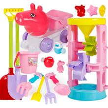 儿童沙滩玩具套装决明子玩具沙挖沙大铲子沙池漏男女宝宝室内家用 粉色猪马卡龙15件套双铲子（塑料杆）