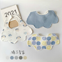风海有夏婴儿口水巾棉新生儿花瓣型女宝宝男宝围嘴防水可爱韩版夏季薄款 【3条防水】笑脸蓝条 防水3条装