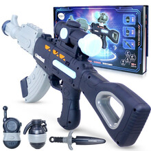 儿童玩具枪百变磁力枪声光拼装枪玩具 3-8岁电动声效闪光磁性拼插拼装枪男孩模型DIY手枪 磁力百变拼装枪-黑灰款【对讲机+手弹+战术短剑】