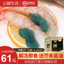 【顺丰空运】云储生活 法罗群岛三文鱼 海鲜生鱼片中段冰鲜即食刺身婴儿三文鱼 宝宝辅食鱼类 LA生吃去头刺身甜虾1000g（9-10cm）