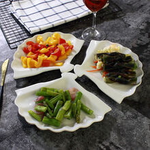 员创纯白陶瓷菜盘子商用餐厅酒店盘创意家用不规则微波炉盘子套装组合 10英寸扇形【3个】