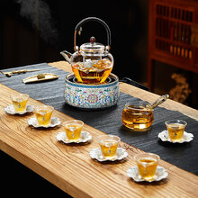 蒸煮茶壶玻璃纯手工泡茶壶电陶炉煮茶器茶具套装家用大容量烧水壶 富甲锦鲤罗汉壶+珐琅彩炉+公杯+6杯+6杯垫