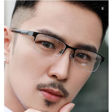 近视眼镜男0-500度半框金属眼镜平光防辐射防蓝光抗疲劳电脑护眼 炫酷黑色 近视片左右各550度
