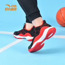 安踏童鞋 儿童篮球鞋 男童中大童运动鞋 2021夏季新款 网面透气战靴篮球鞋 黑/大学红-3 39码/内长24.5cm