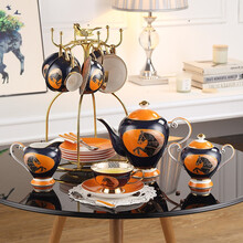 心饰园金代铁马欧式手冲咖啡具套装骨瓷咖啡杯碟英式下午茶茶具送迁搬家结婚生日礼盒装 金代铁马咖啡具15件-礼盒装+金鸟架