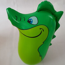 加油棒充气棒新款小号35cm充气不倒翁气球气棒儿童充气企鹅玩具幼儿园道具 深绿色 恐龙