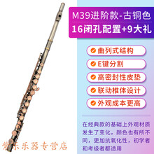 16/17开闭孔长笛乐器 学生儿童初学入门考级c调长笛 M39进阶款-古铜色【16闭孔配置+9大礼】