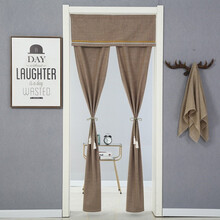 空调门帘隔冷 免打孔  空调门帘防走冷夏天卧室门免打孔挂帘整磁条防蚊沙门帘自粘贴隔断 浅咖色{彩虹麻普通式} 约宽80*高100cm【送伸缩杆】