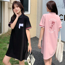 铱秀尔 孕妇连衣裙夏装时尚孕妇装潮妈t恤裙上衣女宽松不显怀遮肚小个子夏天裙子 粉色 L码 110-125斤