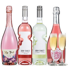超市	【配2香槟杯】蜜黛薰衣草天使之手桃红甜白汽泡酒/起泡酒葡萄酒红酒女士钟爱的甜果酒 4支组合装配2香槟杯