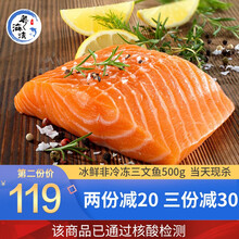 【已检验核酸】粤海湾 挪威冰鲜三文鱼刺身500g(大西洋鲑)中段生鱼片新鲜宝宝婴儿辅食三文鱼鱼腩海鲜 三文鱼 中段500g 每日现杀限量