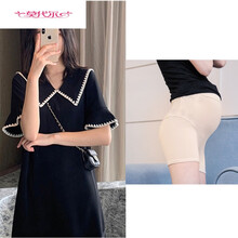 莫代尔孕妇夏装连衣裙网红洋气中长款宽松上衣潮妈夏季时尚外出大码裙子旗舰官方专卖 黑色+肤色安全裤 L