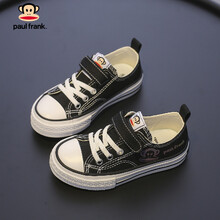 大嘴猴paul frank 经典字母儿童帆布鞋2021春夏款女男童休闲鞋校园帆布鞋 黑色 35
