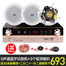 Shinco/新科 H5定阻重低音吸顶音响功放套装吊顶家用同轴喇叭音箱 小型音乐厅【5声道功放+3个重低音喇叭】