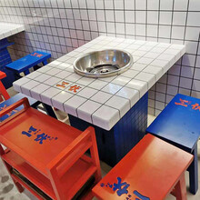 眠宇 火锅桌 大理石子商用电磁炉一体饭店餐馆用实木格子有拈头市井桌椅 款式一 官方标配