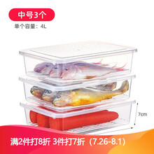 LISSA日本冰箱收纳盒带沥水保鲜盒塑料收纳盒食品级冷冻盒塑料长方形带盖冷藏盒 中号3个【海鲜、果蔬通用】