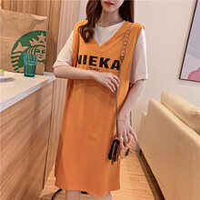 2021新款孕妇夏装上衣宽松遮肚中长款潮妈夏天短袖T恤外穿中长款孕妇装T恤 黄色 M