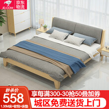【JD物流送货上门】森普顿 软包床1.5米经济出租房坚固承重500斤双人床1.2米单人床 【原木色清漆】床+软包+4cm床垫 1500mm*2000mm
