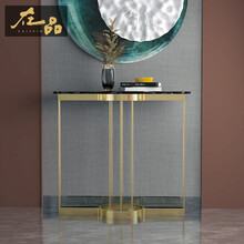 在品北欧轻奢玄关客厅酒店办公室入户门进口门玄关隔断金属材质纳米技术金色款线条简练黑色大理石台面