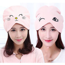 心墨染新品带着睡觉的帽子产后月子帽夏季薄款透气产妇帽防头风孕妇帽子头巾春夏坐月子用品 小咪款+眨眼款