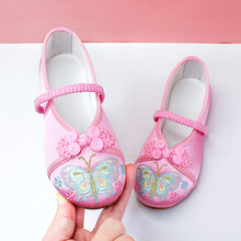 女童汉服鞋儿童绣花鞋古装搭配唐装旗袍鞋子中国风布鞋复古鞋夏季 058 粉色 29码/内长16.9cm