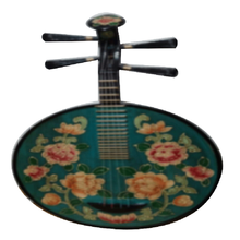 曲漾 乐器月琴彩绘仿古中式家居玄关背景墙装饰客厅摆件复古富贵牡丹 蓝色