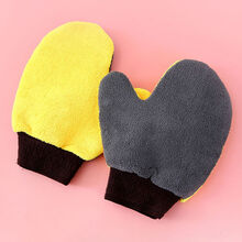 天南兄弟  适用于洗车手套加绒擦车手套冬季擦车抹布车用手套双面加厚清洁工具 洗车熊掌手套-黄灰色 两只装