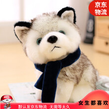 哈士奇毛绒玩具 狗狗公仔仿真小狗二哈小玩偶布娃娃毛绒玩具女孩玩偶床上陪你睡觉抱枕情人节女孩生日礼物女 蓝色围巾Q哈士奇 24厘米-中号