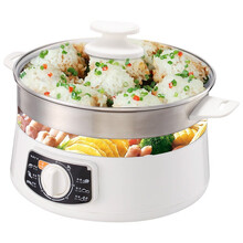 电蒸锅多功能家用三层蒸汽锅早餐机大容量自动断电网红折叠式 不锈钢电煮锅(旋钮款)