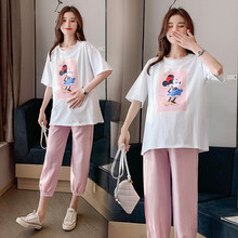 凯琳卡洛儿 孕妇装套装夏季夏款孕妇套装孕妇两件套外出外穿宽松大码孕妈装 粉色套装 M