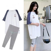 金缔娅孕妇套装夏装新款孕妇短袖上衣+七分裤宽松时尚薄款孕妇装夏装 白色T（单件） XL