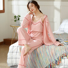 娇银月子服纯棉夏季薄款家居服三件套孕妇睡衣春秋产妇产后哺乳衣 7523粉色（春秋款） M（建议80-100左右穿）