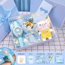 生日礼物女生闺蜜仪式感女孩实用送女友朋友学生毕业纪念意义 【蓝系】手表风扇+天使猪+礼盒套装