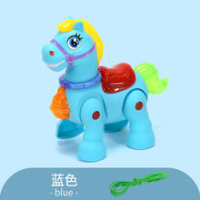 声光小马电动儿童玩具仿真会走路牵绳学爬行机器马动物抖音摆地摊 蓝色马 官方标配
