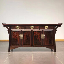 世书黑飘红三联厨平头案实木客厅玄关实木三联柜