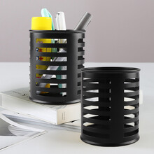 得印(befon)简约金属圆形镂空笔筒 时尚办公学生通用桌面收纳盒 创意多功能桌面收纳笔座 办公用品 黑色8086