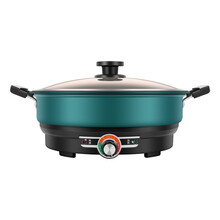 乾越 家用烙饼锅多功能电煎锅加深电饼铛煎包平底炒菜烤肉烧烤一体锅 奢华绿 外径38cm