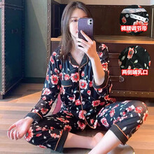 十月结晶同款 月子服春秋纯棉产后喂奶孕妇睡衣季产妇哺乳套装5月份6夏季薄款 清仓特价(黑底红花) 3XL(建议160-180斤)