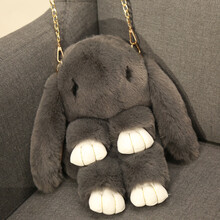 韩版仿獭兔毛小兔子毛绒背包女生装死公仔兔玩偶包单肩斜挎双肩包送女孩生日礼物 深灰色